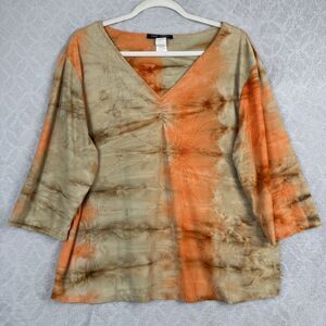 Vtg Y2K Top Womens 1X Tie Dye Floral Sparkle Fairygrunge Boho Hippie Festival